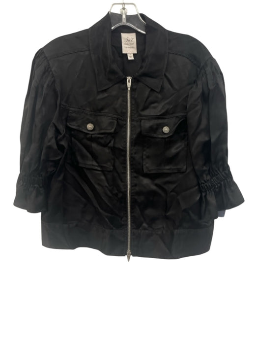 Cinq a Sept Size S Black Cupro Zip Front Long Sleeve Pockets Shacket Jacket Black / S