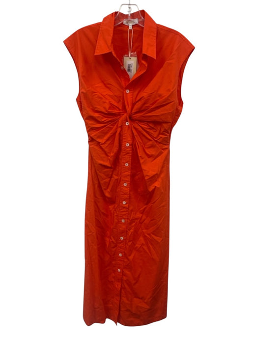 Ramy Brook Size L Orange Cotton Sleeveless Button Up Collar Midi Dress Orange / L