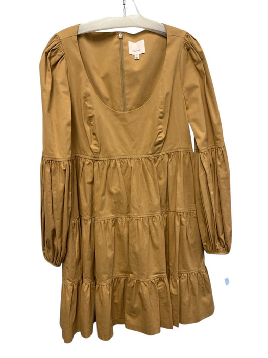 5a7 Cinq a Sept Size 10 Beige Brown Cotton & Elastane Long puff sleeve Dress Beige Brown / 10
