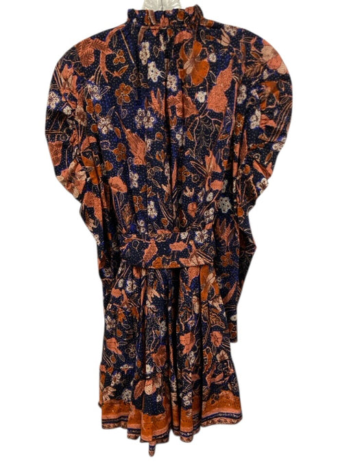 Ulla Johnson Size 8 Navy Blue, Pink, Orange Cotton Long puff sleeve Mini Dress Navy Blue, Pink, Orange / 8