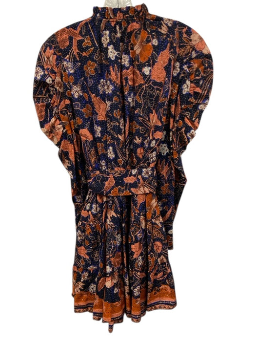 Ulla Johnson Size 8 Navy Blue, Pink, Orange Cotton Long puff sleeve Mini Dress Navy Blue, Pink, Orange / 8