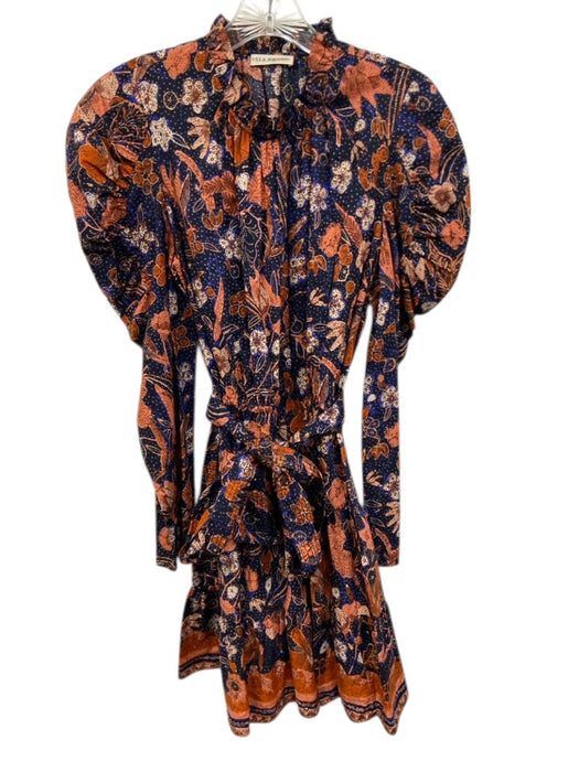 Ulla Johnson Size 8 Navy Blue, Pink, Orange Cotton Long puff sleeve Mini Dress Navy Blue, Pink, Orange / 8