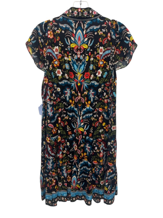Alice + Olivia Size 10 Black, red, & blue Viscose Cap Sleeve Floral Print Dress Black, red, & blue / 10