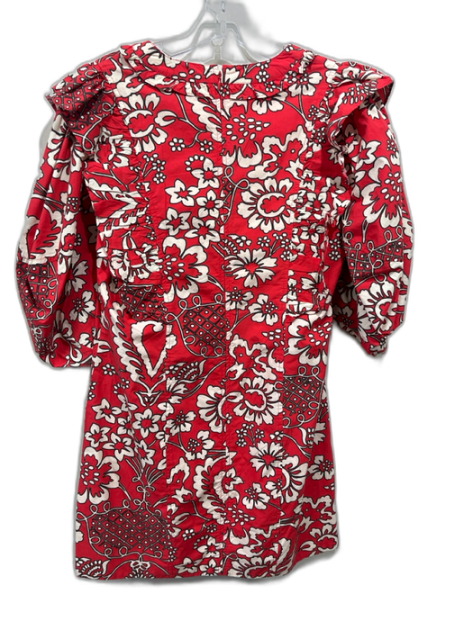 Rhode Size 10 Red, White & Black V Neck Puff Sleeves Floral Print Mini Dress Red, White & Black / 10