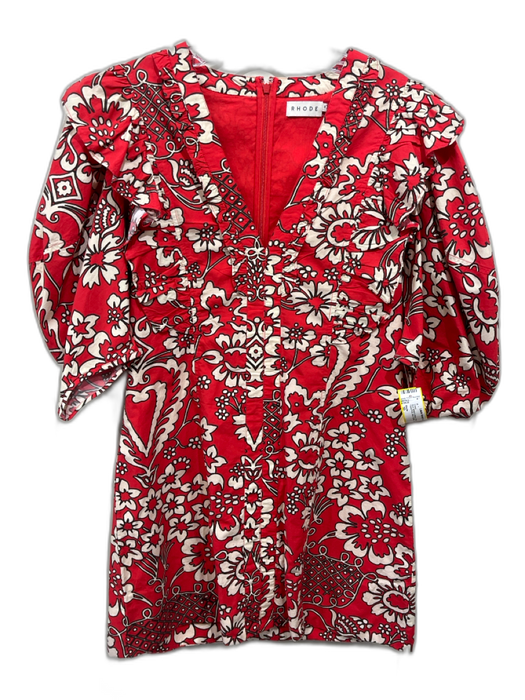 Rhode Size 10 Red, White & Black V Neck Puff Sleeves Floral Print Mini Dress Red, White & Black / 10