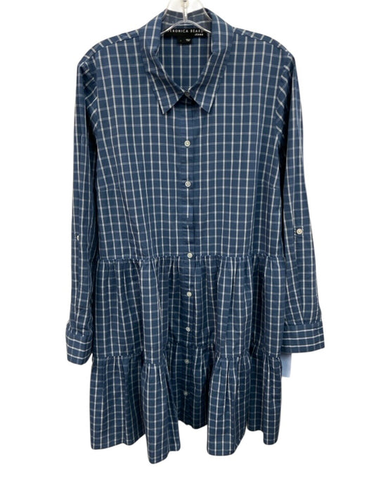 Veronica Beard Jeans Size L Blue & White Cotton Long Sleeve Mini Shirt Dress Blue & White / L