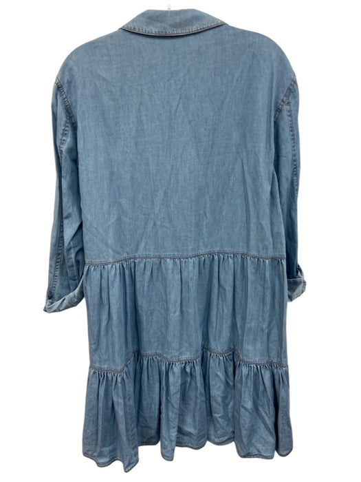 Veronica Beard Size 8 Light Wash Cotton & Lyocell Long Sleeve Snap Up Mini Dress Light Wash / 8
