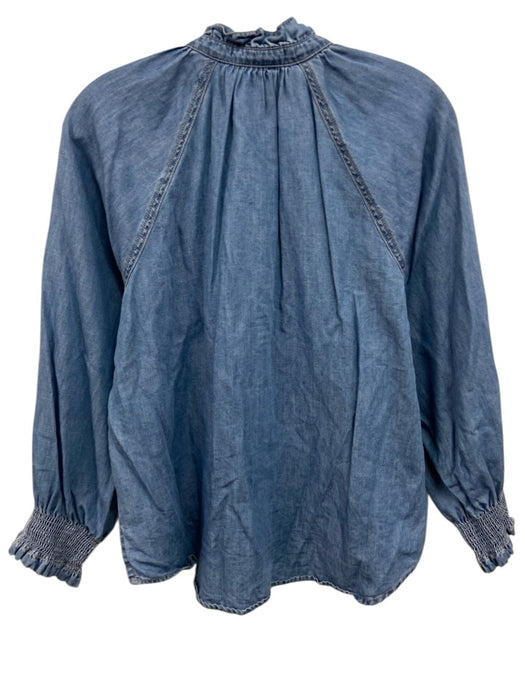 Veronica Beard Size L Light Wash Cotton & Lyocell Long Sleeve Snap Up Top Light Wash / L
