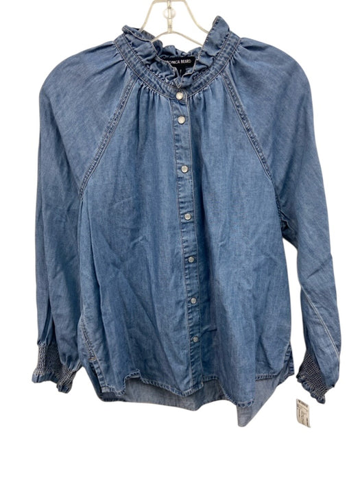 Veronica Beard Size L Light Wash Cotton & Lyocell Long Sleeve Snap Up Top Light Wash / L