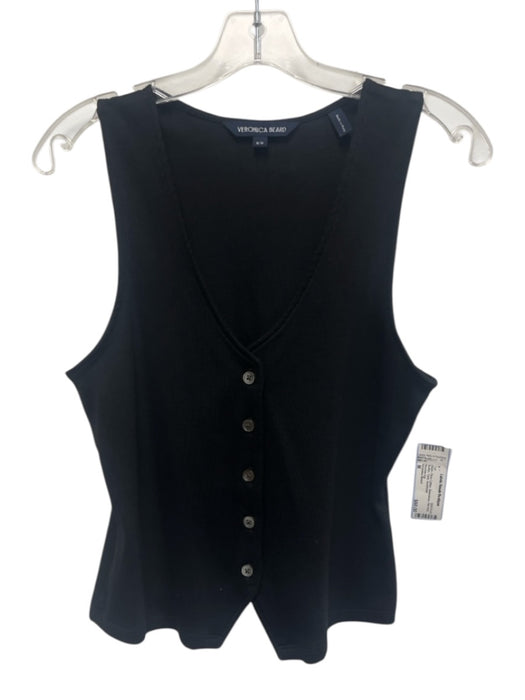 Veronica Beard Size M Black Pima Cotton Sleeveless Rib Knit Button Tank Top Black / M