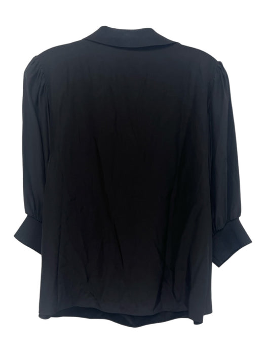 5a7 Cinq a Sept Size M Black Silk Puff 1/2 Sleeve Split V neckline Collar Top Black / M