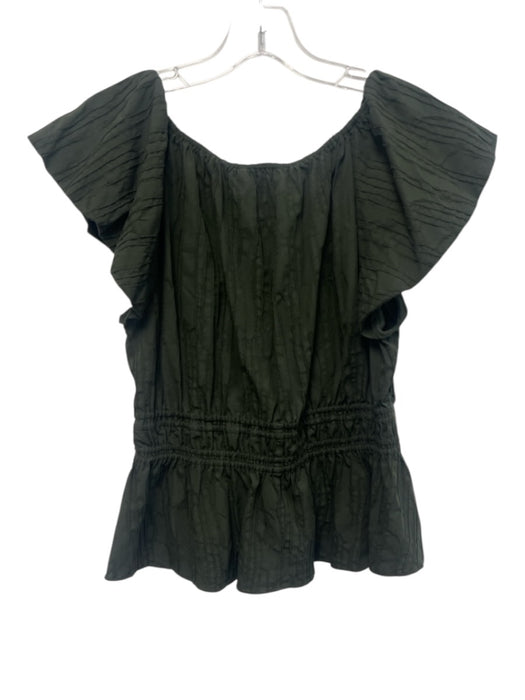 Marie Oliver Size S Dark Olive Green Cotton & Nylon Short Puff Sleeve V Neck Top Dark Olive Green / S
