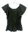 Marie Oliver Size S Dark Olive Green Cotton & Nylon Short Puff Sleeve V Neck Top Dark Olive Green / S