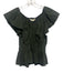Marie Oliver Size S Dark Olive Green Cotton & Nylon Short Puff Sleeve V Neck Top Dark Olive Green / S