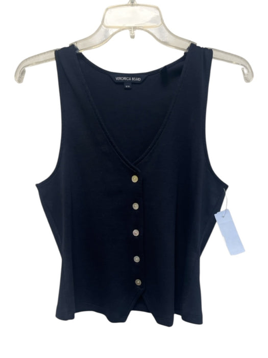Veronica Beard Size M Navy Blue Pima Cotton Sleeveless Rib Knit Button Tank Top Navy Blue / M