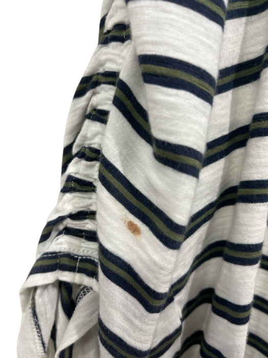 Veronica Beard Size L White, Green & Navy Print Prima Cotton Striped Ruched Top White, Green & Navy Print / L