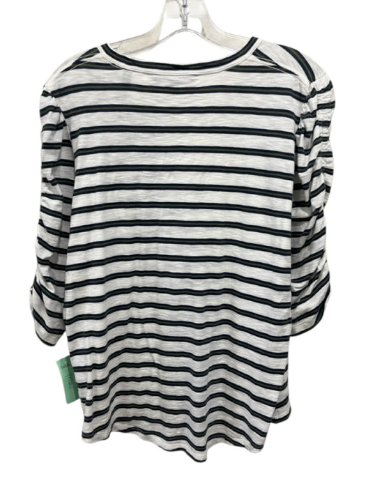 Veronica Beard Size L White, Green & Navy Print Prima Cotton Striped Ruched Top White, Green & Navy Print / L