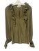 Ramy Brook Size M Olive Green Polyester Long Sleeve Floral Applique V Neck Top Olive Green / M