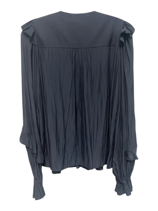 Ramy Brook Size M Navy Blue Polyester Long Sleeve Buttons Pintuck Top Navy Blue / M
