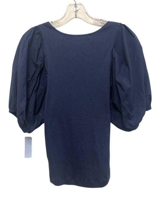 Marie Oliver Size M Blue Pima Cotton & Spandex Short Puff Sleeve Rib Knit Top Blue / M