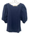 Marie Oliver Size M Blue Pima Cotton & Spandex Short Puff Sleeve Rib Knit Top Blue / M