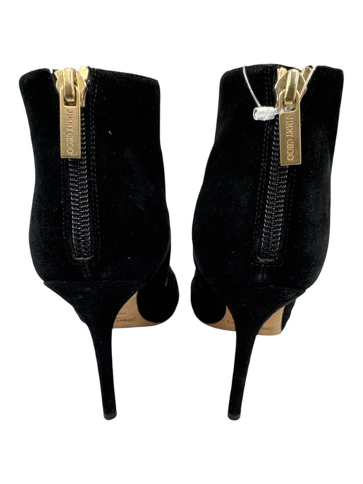 Jimmy Choo Shoe Size 38.5 Black Suede Peep Toe Caged Back Zip Stiletto Pumps Black / 38.5