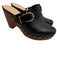 Veronica Beard Shoe Size 8M Black Leather Brass Buckle Studded Wood Sole Clogs Black / 8M