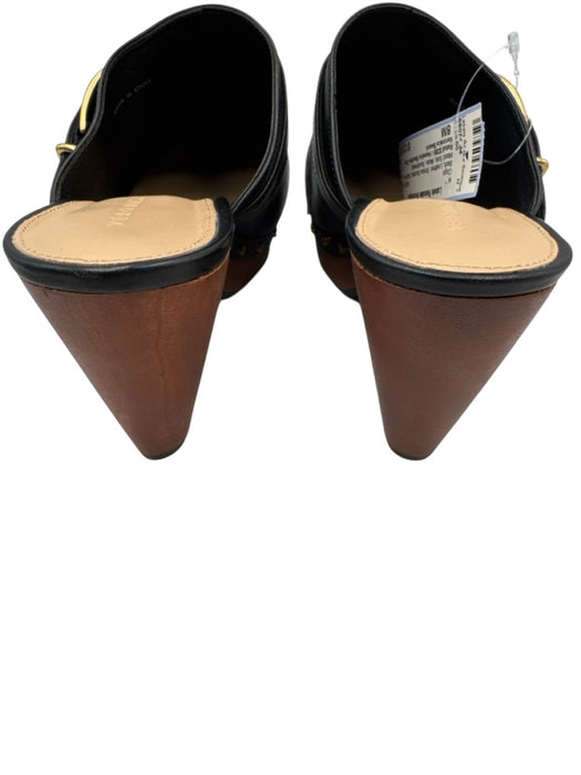 Veronica Beard Shoe Size 8M Black Leather Brass Buckle Studded Wood Sole Clogs Black / 8M