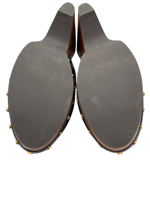 Veronica Beard Shoe Size 8M Black Leather Brass Buckle Studded Wood Sole Clogs Black / 8M