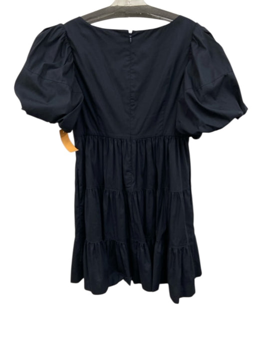 Cinq a Sept Size 8 Black Cotton Blend Short Puff Sleeve U Neck Gathered Dress Black / 8