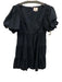 Cinq a Sept Size 8 Black Cotton Blend Short Puff Sleeve U Neck Gathered Dress Black / 8