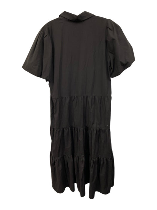 Brochu Walker Size Large Black Polyester Blend Short Bubble Sleeve Tiered Dress Black / Large