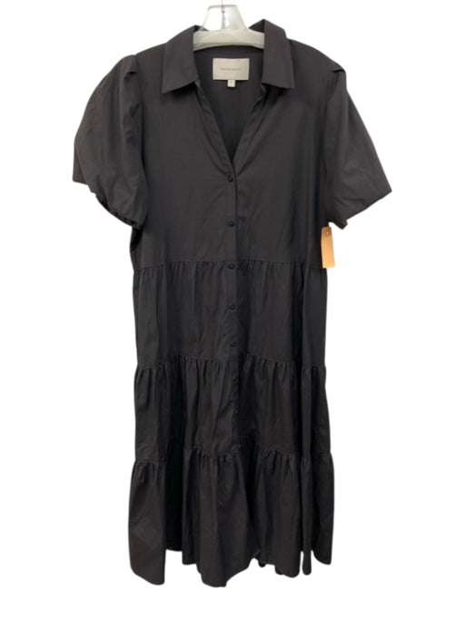 Brochu Walker Size Large Black Polyester Blend Short Bubble Sleeve Tiered Dress Black / Large