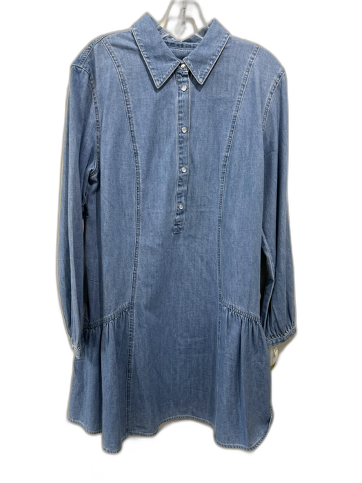 Veronica Beard Size 10 Blue Wash Cotton Snap Button Collared Long Sleeve Dress Blue Wash / 10