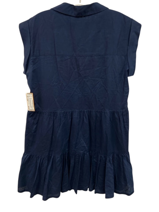 Veronica Beard Jeans Size Large Navy Blue Cotton Short Sleeve Button Front Dress Navy Blue / Large