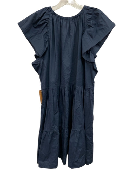 Marie Oliver Size Medium Navy Blue Cotton Short Sleeve Elastic Neck Tiered Dress Navy Blue / Medium