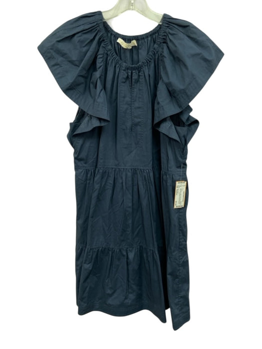 Marie Oliver Size Medium Navy Blue Cotton Short Sleeve Elastic Neck Tiered Dress Navy Blue / Medium