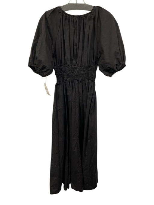 Olivaceous Size Small Black Cotton Short Puff Sleeve Elastic Waist V Neck Dress Black / Small