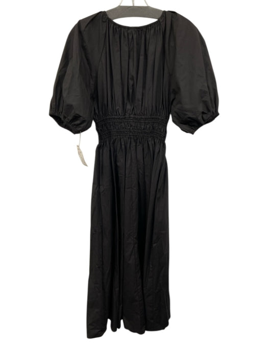 Olivaceous Size Small Black Cotton Short Puff Sleeve Elastic Waist V Neck Dress Black / Small
