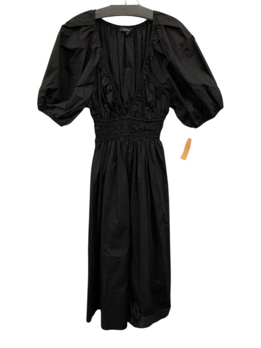 Olivaceous Size Small Black Cotton Short Puff Sleeve Elastic Waist V Neck Dress Black / Small