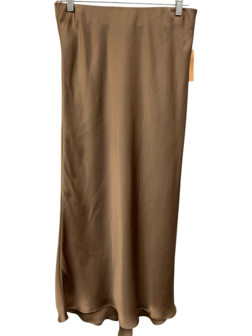 Zara Size Medium Gold Taupe Elastic Waist Satin Maxi Skirt Gold Taupe / Medium