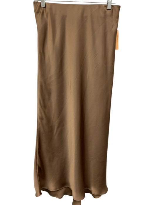 Zara Size Medium Gold Taupe Elastic Waist Satin Maxi Skirt Gold Taupe / Medium