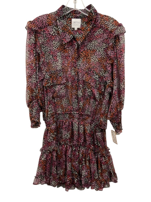 Misa Size Large Pink, Orange, White Polyester Half Sleeve Abstract Print Dress Pink, Orange, White / Large