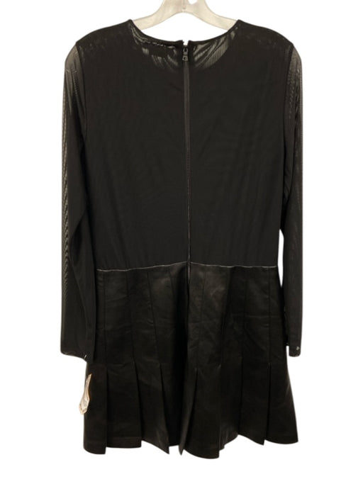 Alice + Olivia Size 12 Black Polyurethane Faux Leather Mesh Pleated Dress Black / 12