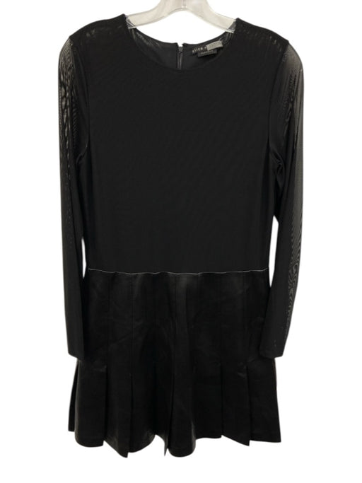 Alice + Olivia Size 12 Black Polyurethane Faux Leather Mesh Pleated Dress Black / 12