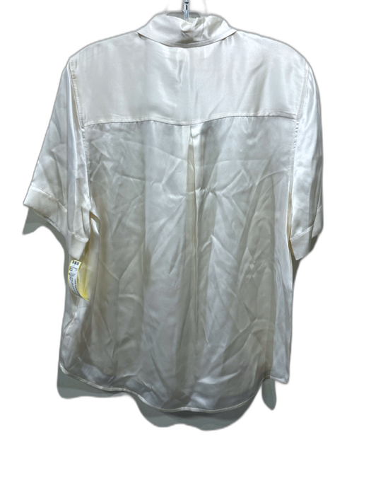 L'agence Size M White Silk Satin Button Front Collared Top White / M