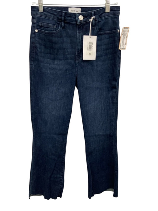 Frame Size 28 Dark Wash Cotton Denim High Rise Raw Hem Boot Cut Jeans Dark Wash / 28