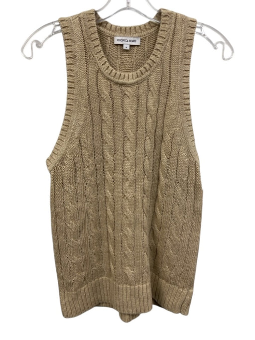 Veronica Beard Size Medium Beige Linen Blend Sleeveless Cable Knit Sweater Beige / Medium