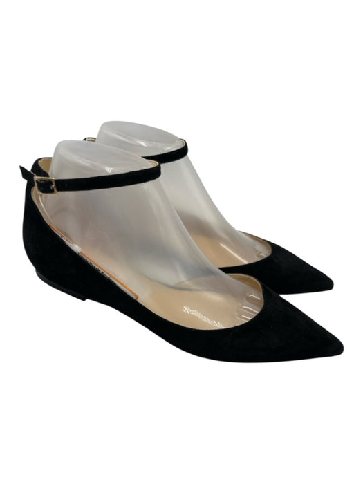 Jimmy Choo Shoe Size 38 Black Leather Suede Pointed Toe Ankle Wrap D'orsay Flats Black / 38