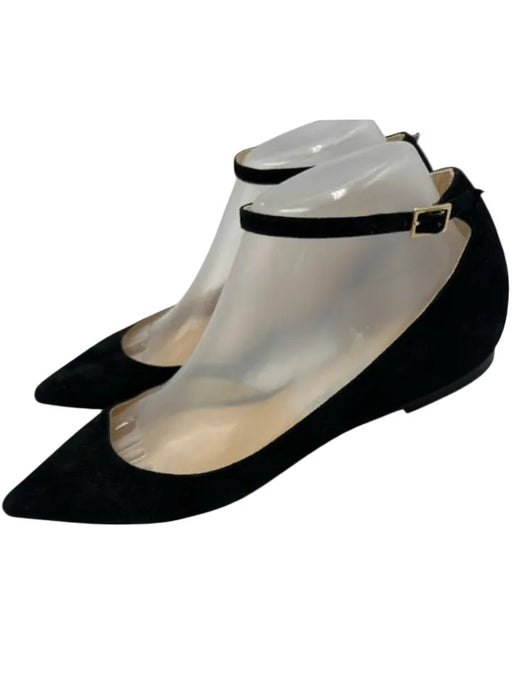 Jimmy Choo Shoe Size 38 Black Leather Suede Pointed Toe Ankle Wrap D'orsay Flats Black / 38